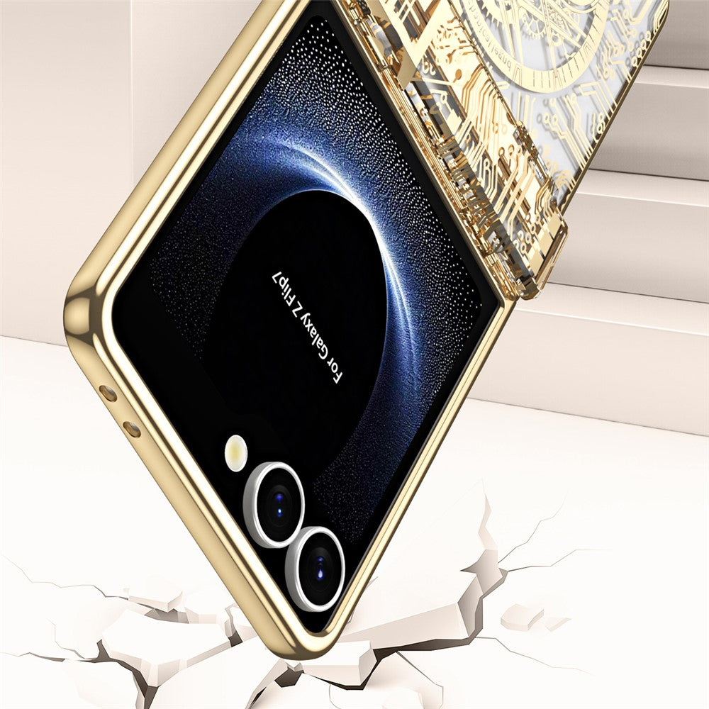 For Samsung Galaxy Z Flip7 5G Case Mechanical Legend Electroplating PC Phone Cover with Rear Screen Film