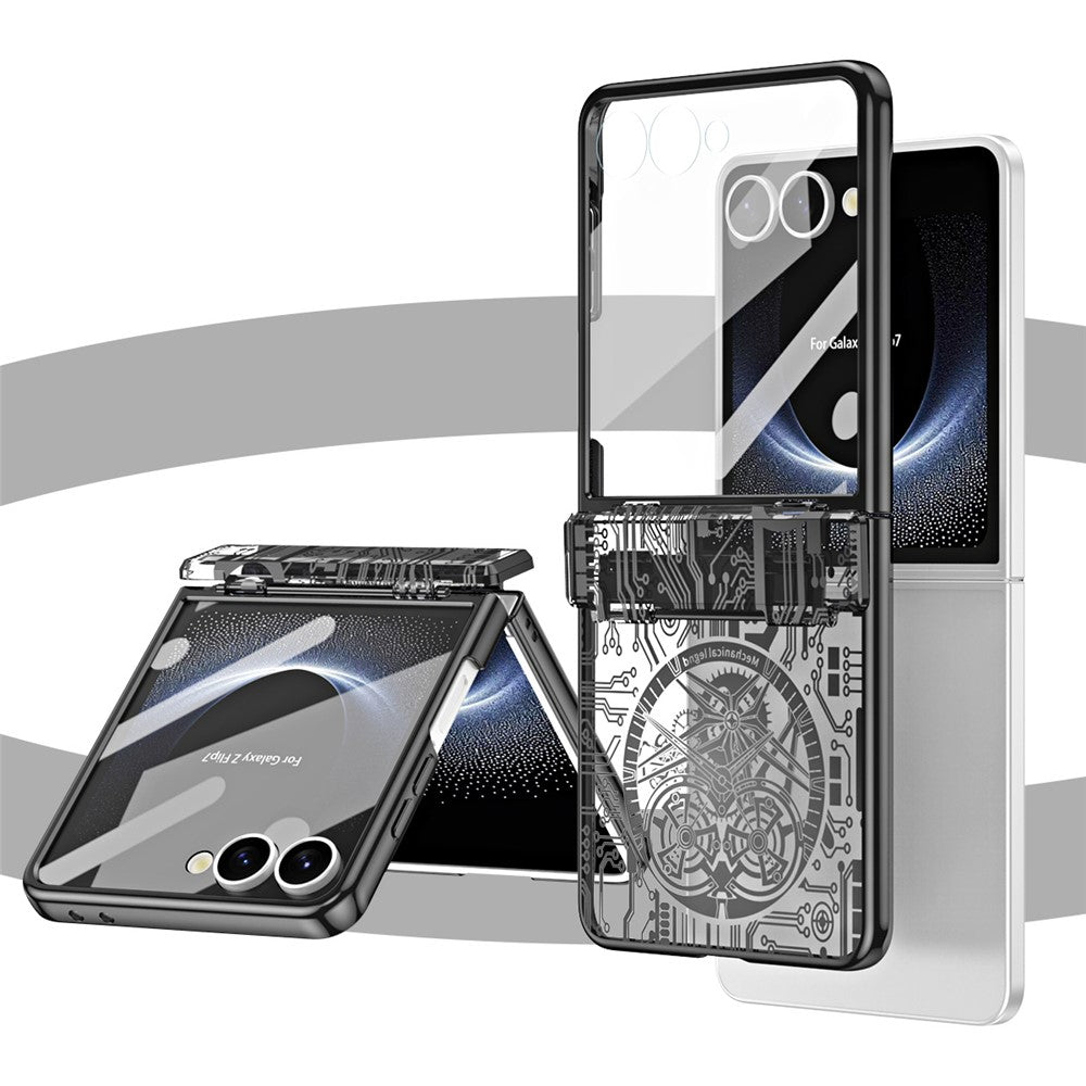 For Samsung Galaxy Z Flip7 5G Case Mechanical Legend Electroplating PC Phone Cover with Rear Screen Film