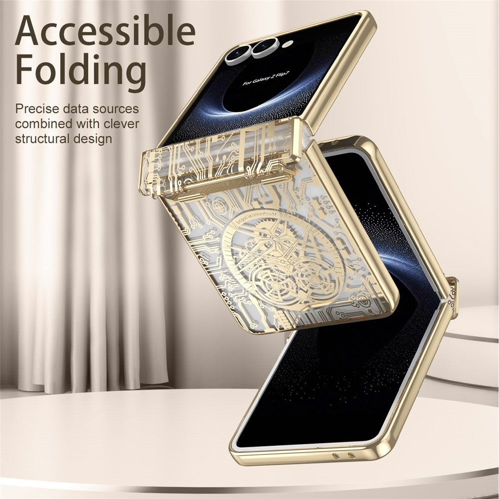 For Samsung Galaxy Z Flip7 5G Case Mechanical Legend Electroplating PC Phone Cover with Rear Screen Film