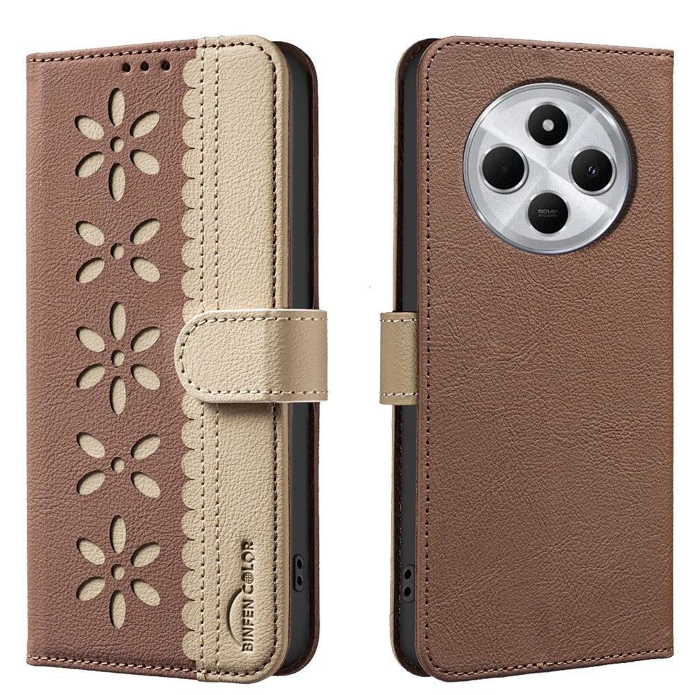 BINFEN COLOR For Xiaomi Redmi 14C 4G / Xiaomi Poco C75 4G Leather Case  BF36 Floral Pattern Phone Cover RFID Blocking Wallet Stand