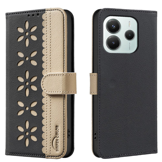 Xiaomi Redmi Note 14 5G / Xiaomi Poco M7 Pro 5G Handyhülle – BINFEN COLOR Ledertasche BF36 Blumenmuster RFID-blockierender Brieftaschenständer