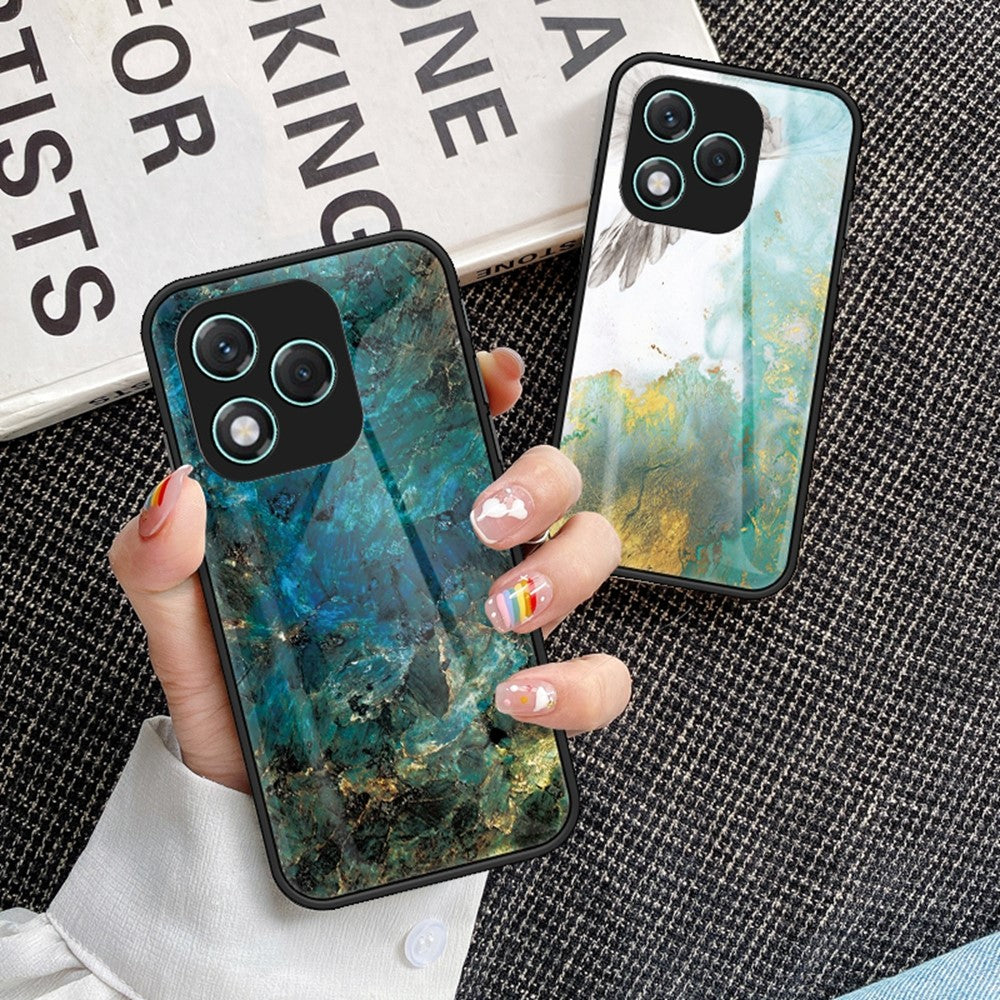For Honor 400 Lite 5G Case Marble Pattern Tempered Glass + PC + TPU Protective Phone Cover