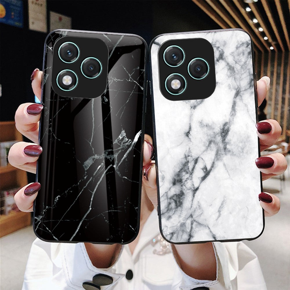 For Honor 400 Lite 5G Case Marble Pattern Tempered Glass + PC + TPU Protective Phone Cover