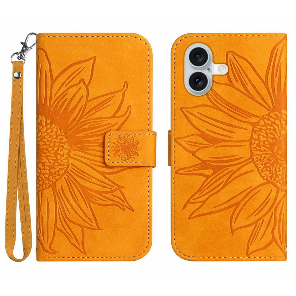 iPhone 17 Wallet-Hülle – Sonnenblume aufgedruckt, mit Ständer & Riemen