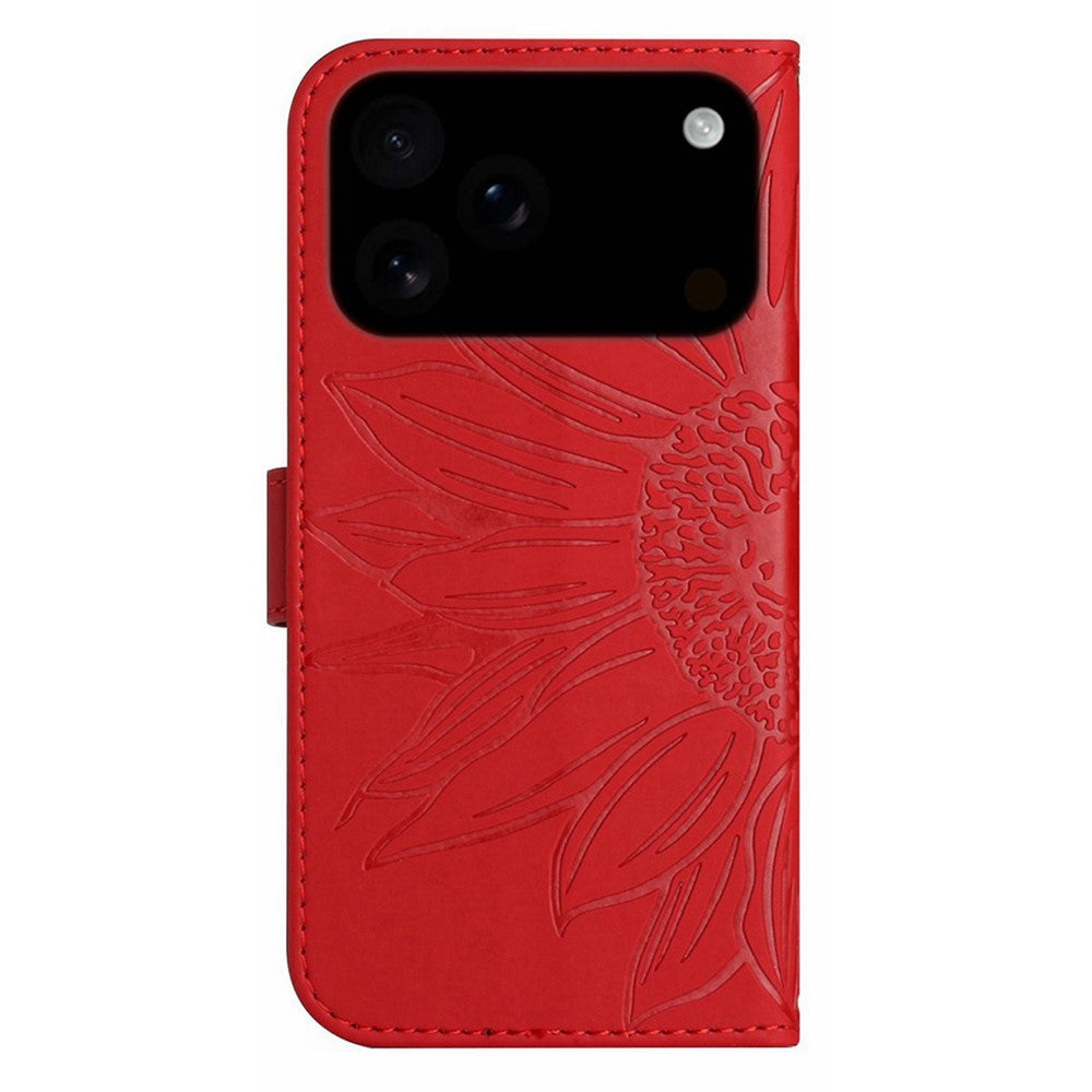 iPhone 17 Pro Wallet-Hülle – Sonnenblume aufgedruckt, mit Ständer & Riemen
