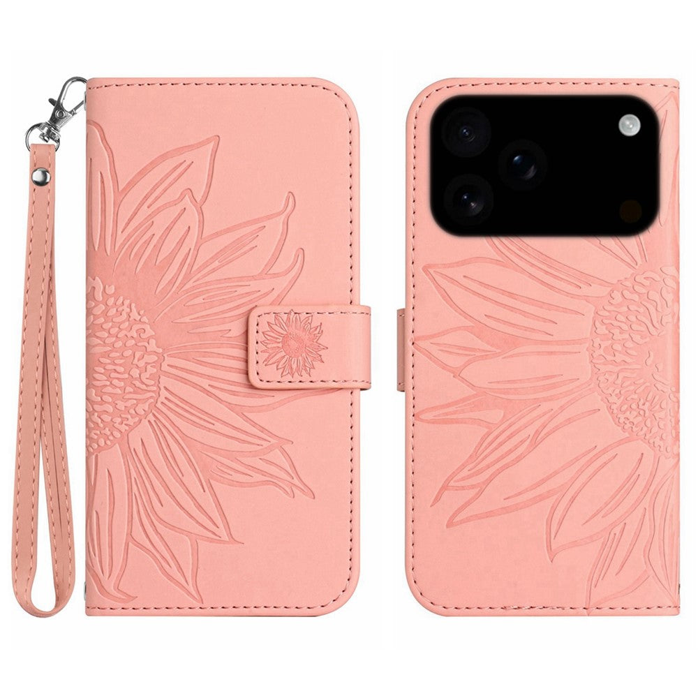 iPhone 17 Pro Wallet-Hülle – Sonnenblume aufgedruckt, mit Ständer & Riemen