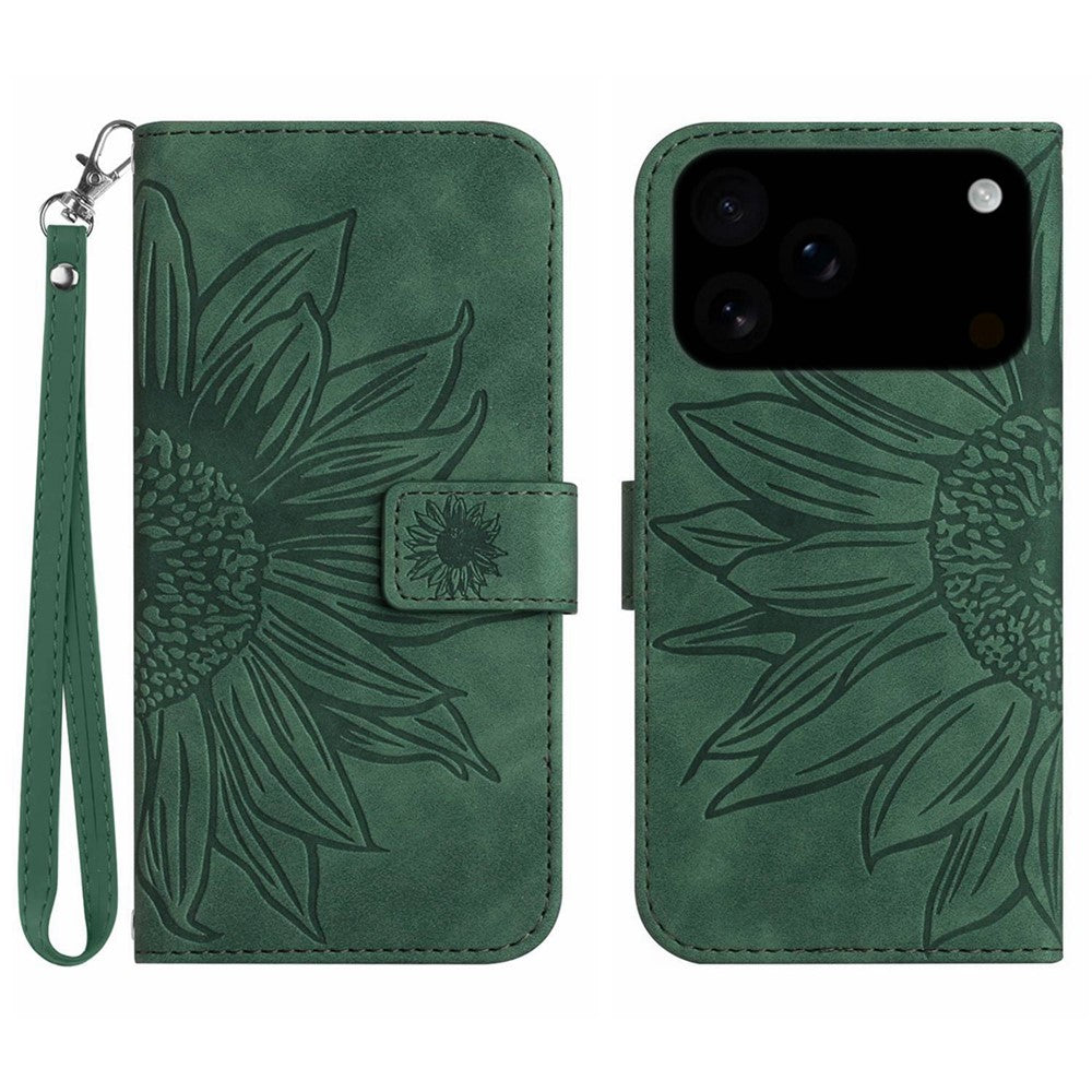 iPhone 17 Pro Wallet-Hülle – Sonnenblume aufgedruckt, mit Ständer & Riemen