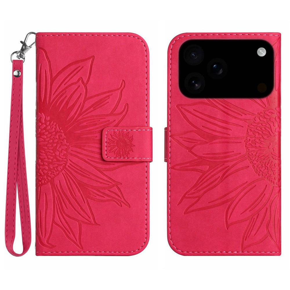 iPhone 17 Pro Wallet-Hülle – Sonnenblume aufgedruckt, mit Ständer & Riemen