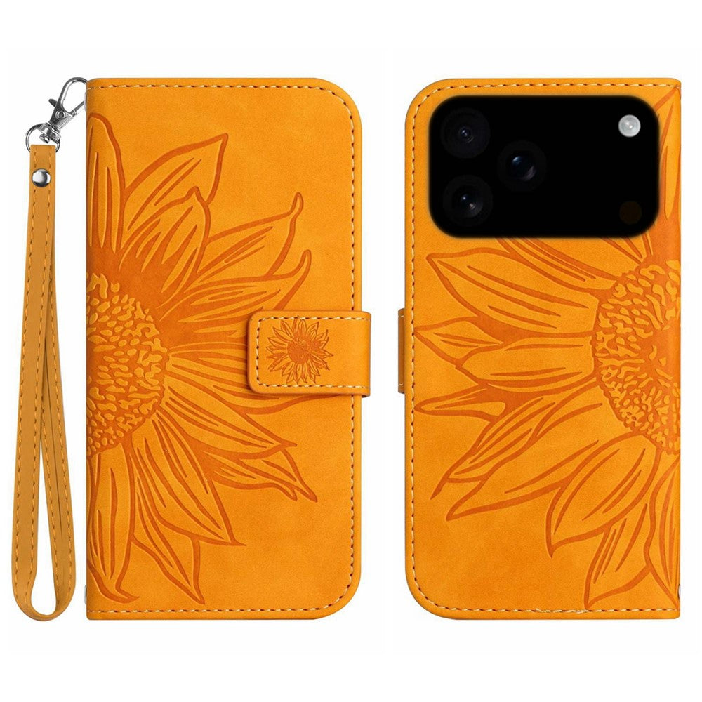iPhone 17 Pro Max Wallet-Hülle – Sonnenblume aufgedruckt, mit Ständer & Riemen
