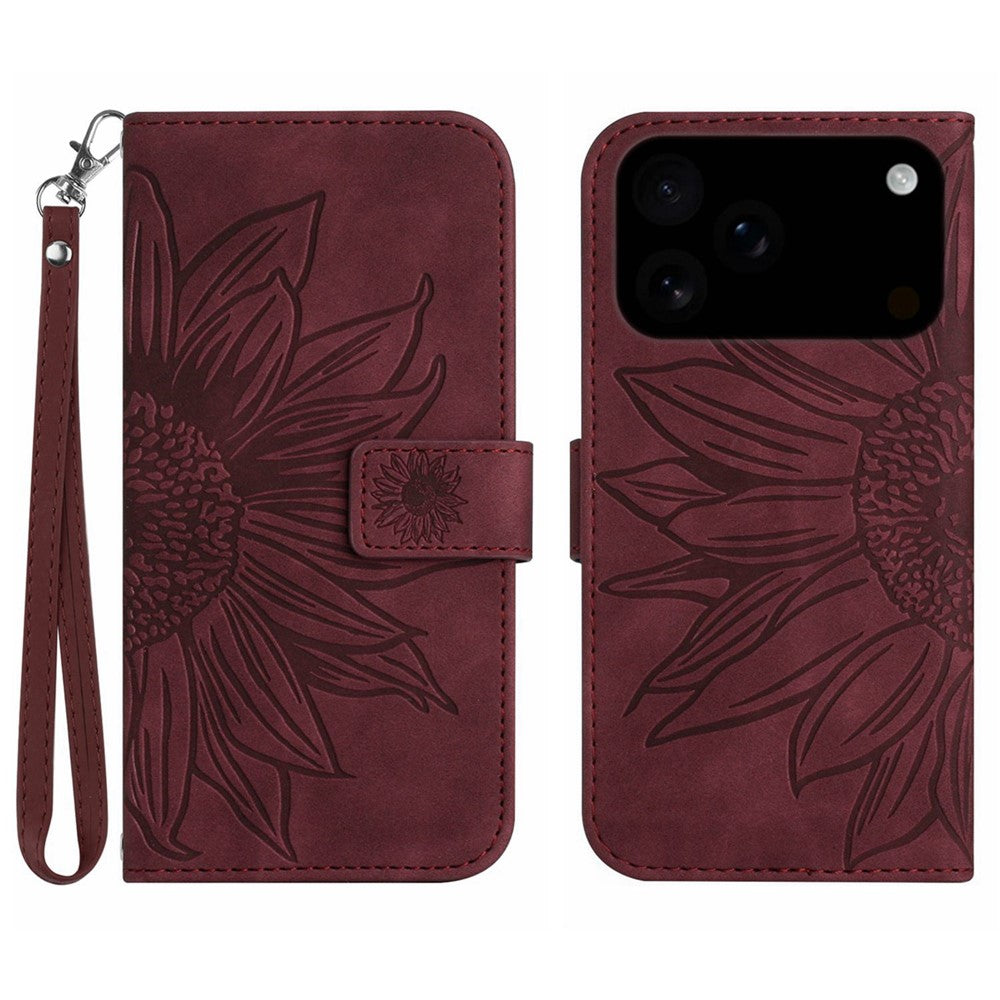 iPhone 17 Pro Max Wallet-Hülle – Sonnenblume aufgedruckt, mit Ständer & Riemen