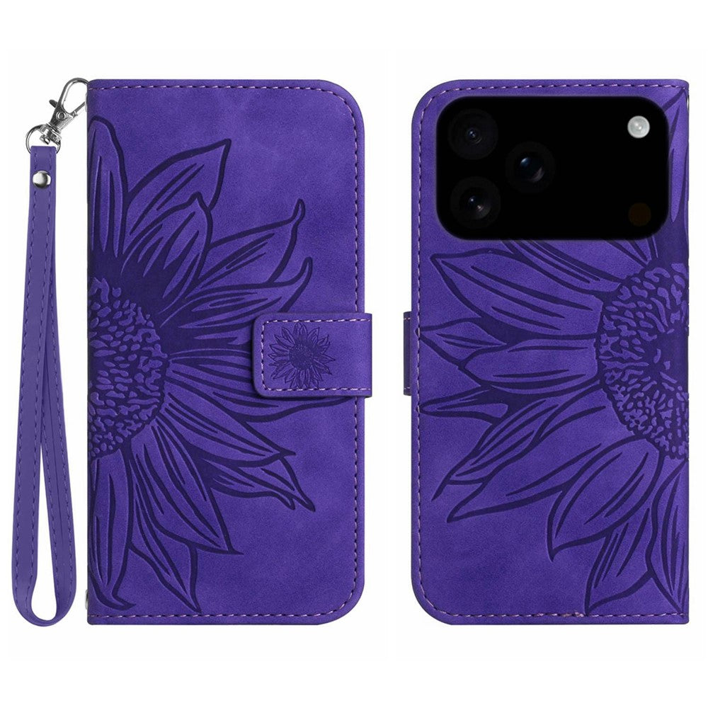 iPhone 17 Pro Max Wallet-Hülle – Sonnenblume aufgedruckt, mit Ständer & Riemen