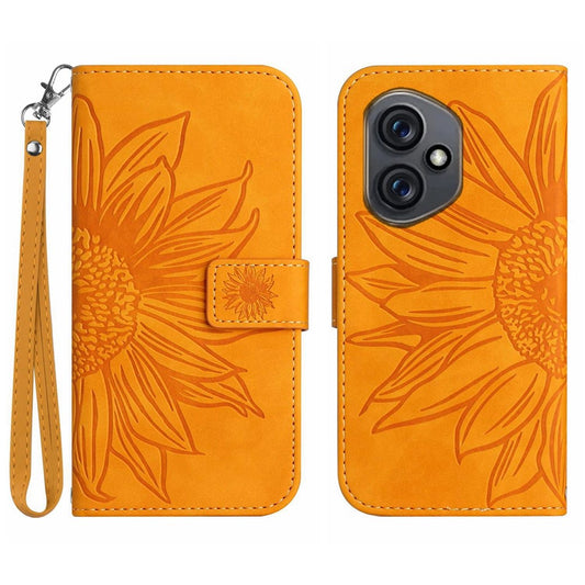 Honor 400 5G (Global) Handyhülle – mit Sonnenblumen-Aufdruck, Leder-Geldbörsen- mit Handschlaufe