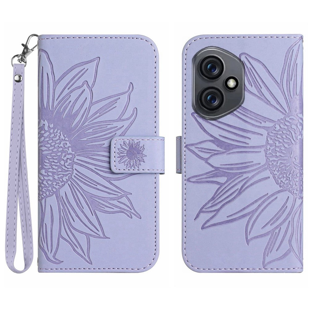 For Honor 400 5G (Global) Case Sunflower Imprint Leather Wallet Phone Cover with Wrist Strap