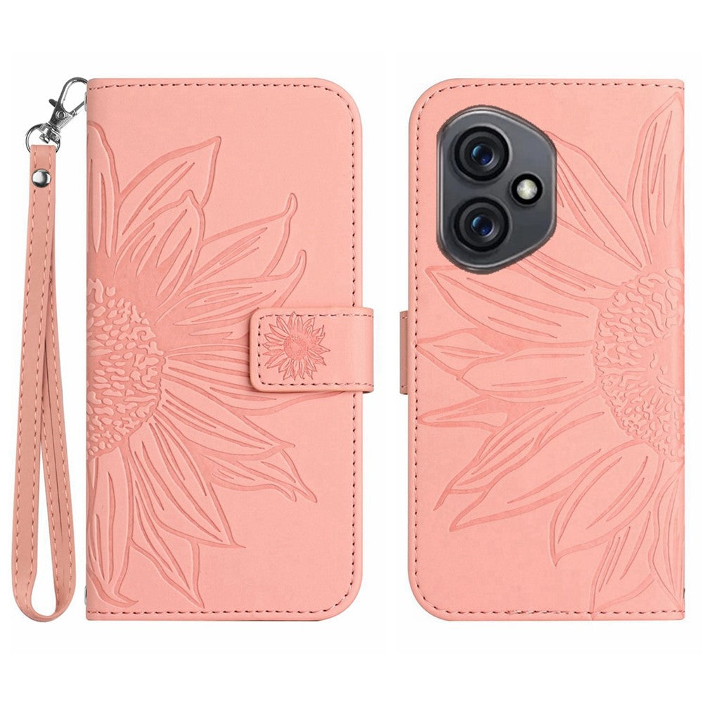 For Honor 400 5G (Global) Case Sunflower Imprint Leather Wallet Phone Cover with Wrist Strap