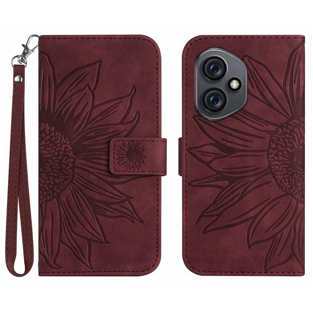 For Honor 400 5G (Global) Case Sunflower Imprint Leather Wallet Phone Cover with Wrist Strap