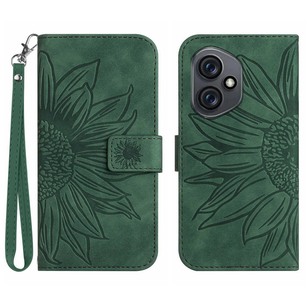 For Honor 400 5G (Global) Case Sunflower Imprint Leather Wallet Phone Cover with Wrist Strap
