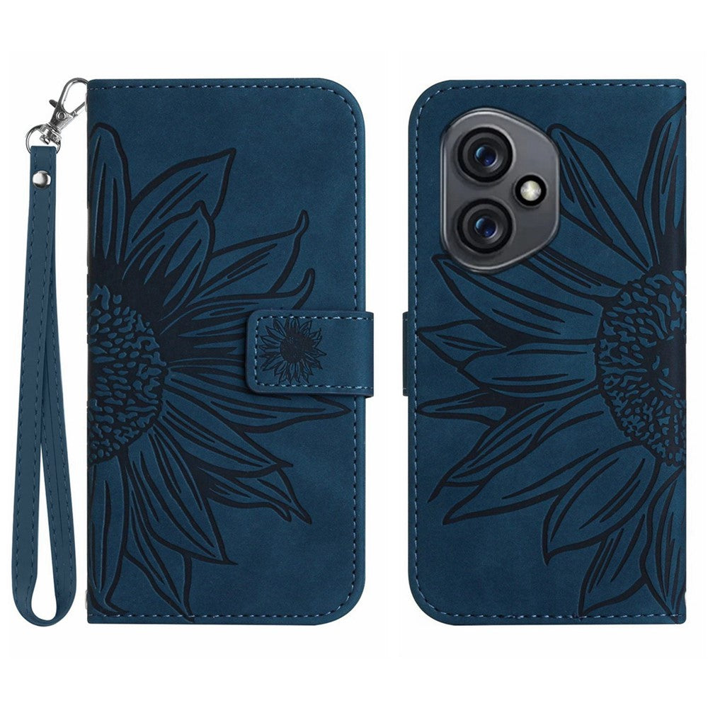 For Honor 400 5G (Global) Case Sunflower Imprint Leather Wallet Phone Cover with Wrist Strap
