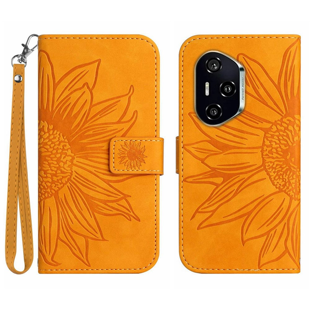 For Honor 400 Pro 5G (Global) Case Sunflower Imprint Leather Wallet Phone Cover with Wrist Strap