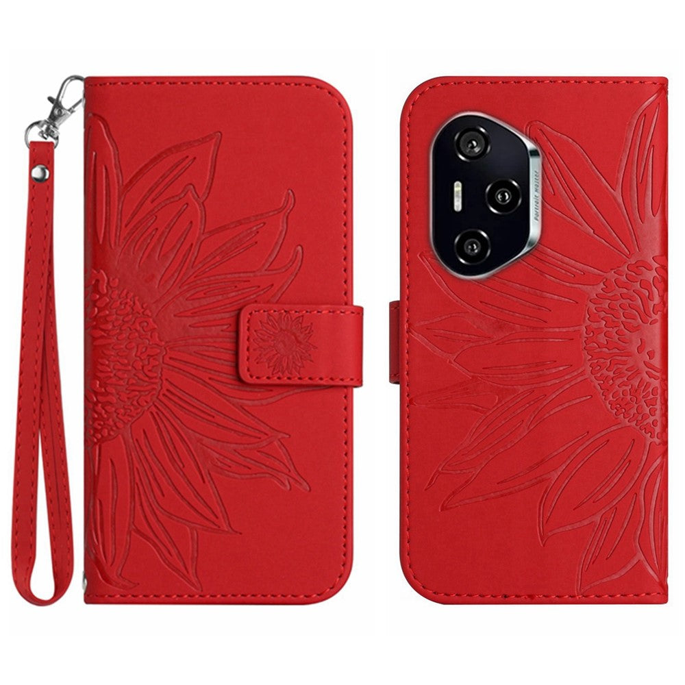 For Honor 400 Pro 5G (Global) Case Sunflower Imprint Leather Wallet Phone Cover with Wrist Strap