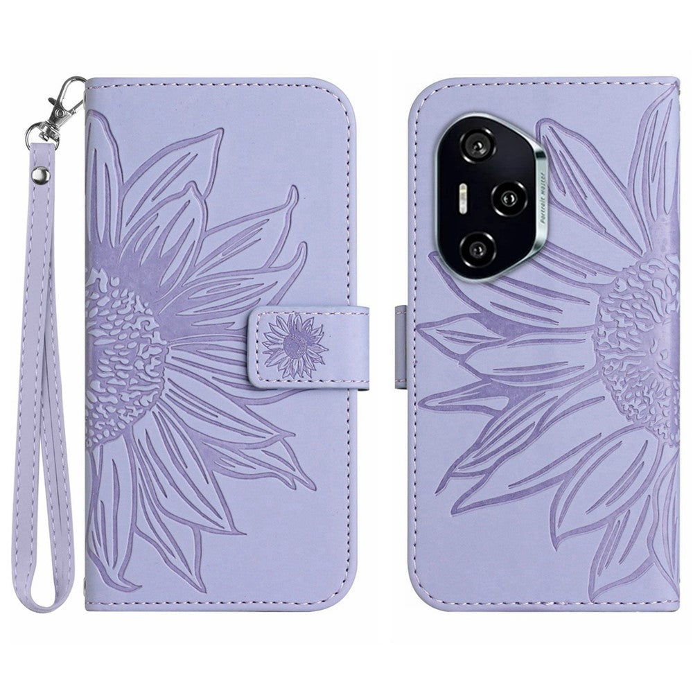 For Honor 400 Pro 5G (Global) Case Sunflower Imprint Leather Wallet Phone Cover with Wrist Strap