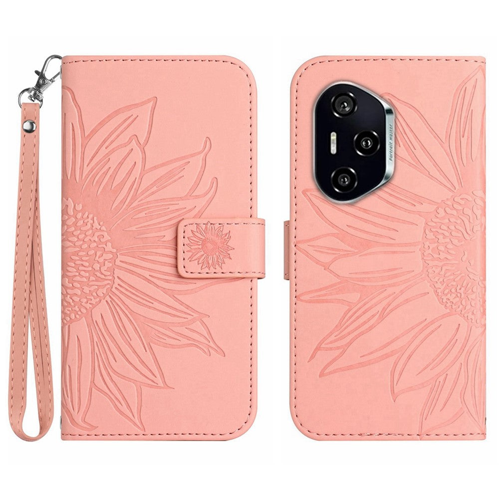 For Honor 400 Pro 5G (Global) Case Sunflower Imprint Leather Wallet Phone Cover with Wrist Strap