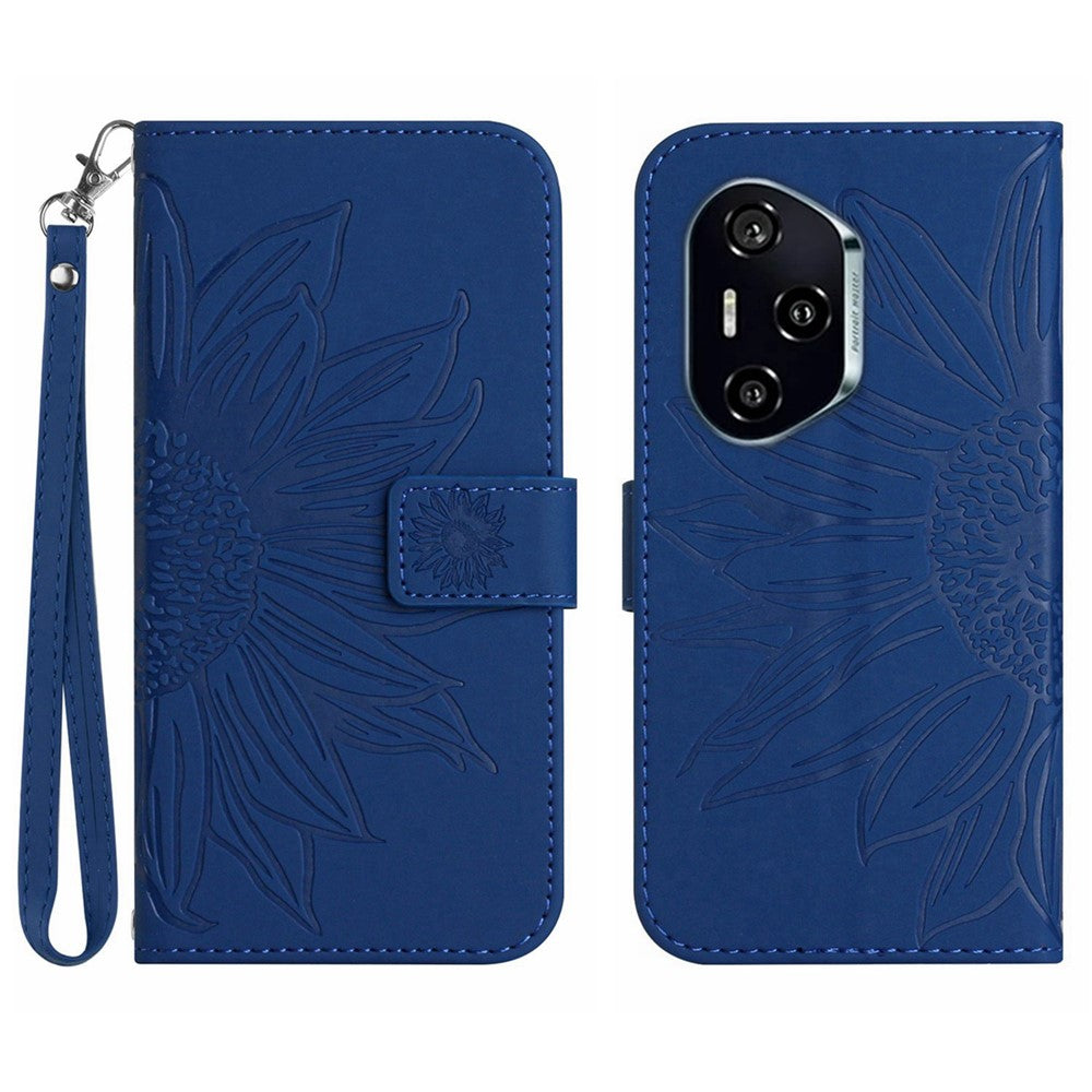 For Honor 400 Pro 5G (Global) Case Sunflower Imprint Leather Wallet Phone Cover with Wrist Strap