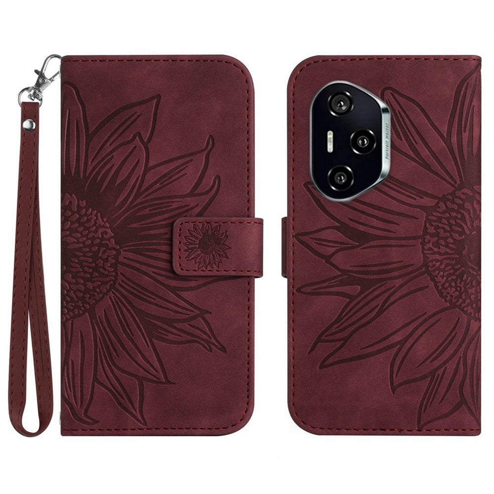For Honor 400 Pro 5G (Global) Case Sunflower Imprint Leather Wallet Phone Cover with Wrist Strap