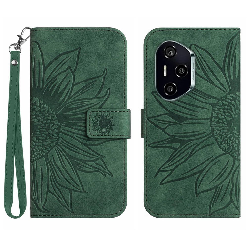 For Honor 400 Pro 5G (Global) Case Sunflower Imprint Leather Wallet Phone Cover with Wrist Strap