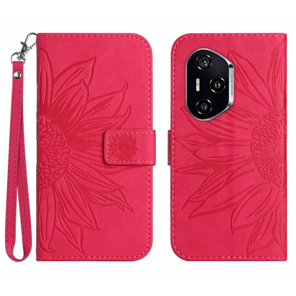 For Honor 400 Pro 5G (Global) Case Sunflower Imprint Leather Wallet Phone Cover with Wrist Strap