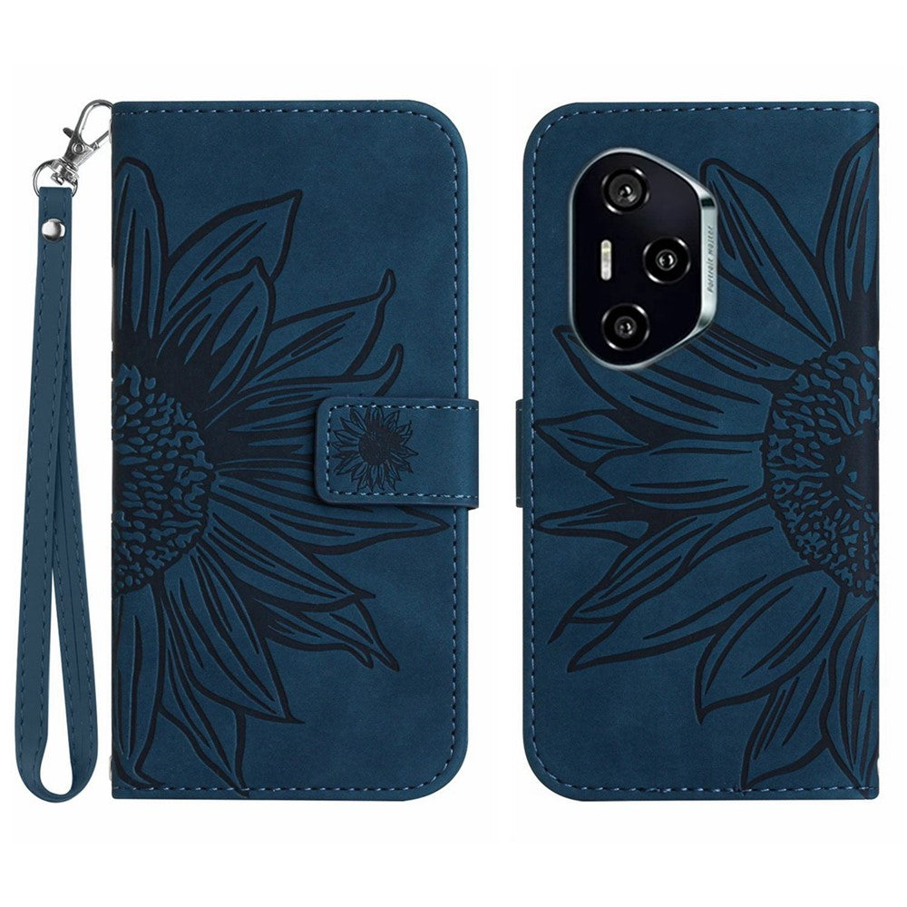 For Honor 400 Pro 5G (Global) Case Sunflower Imprint Leather Wallet Phone Cover with Wrist Strap
