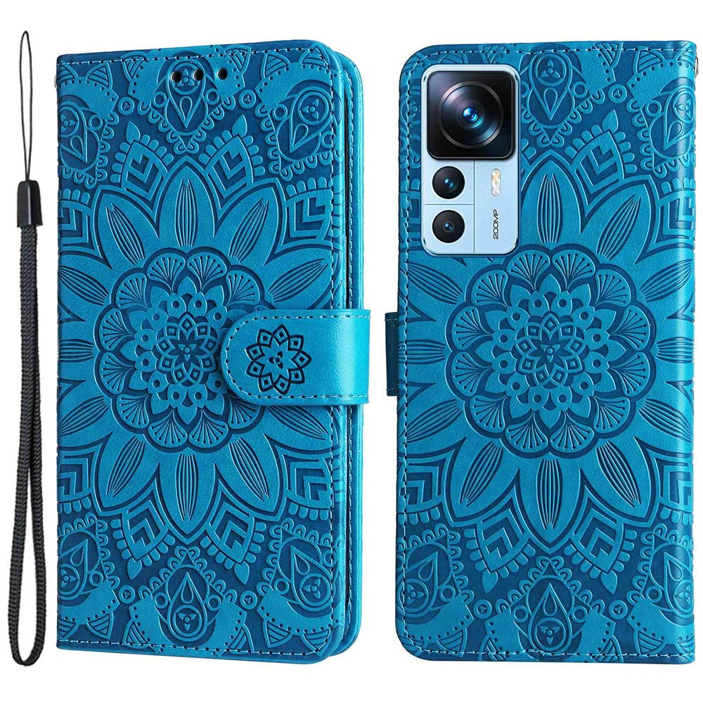 For Xiaomi 12T 5G / Redmi K50 Ultra 5G / 12T Pro 5G PU Leather Sunflower Imprinted Stand Phone Case Magnetic Closure Cover with Hand Strap