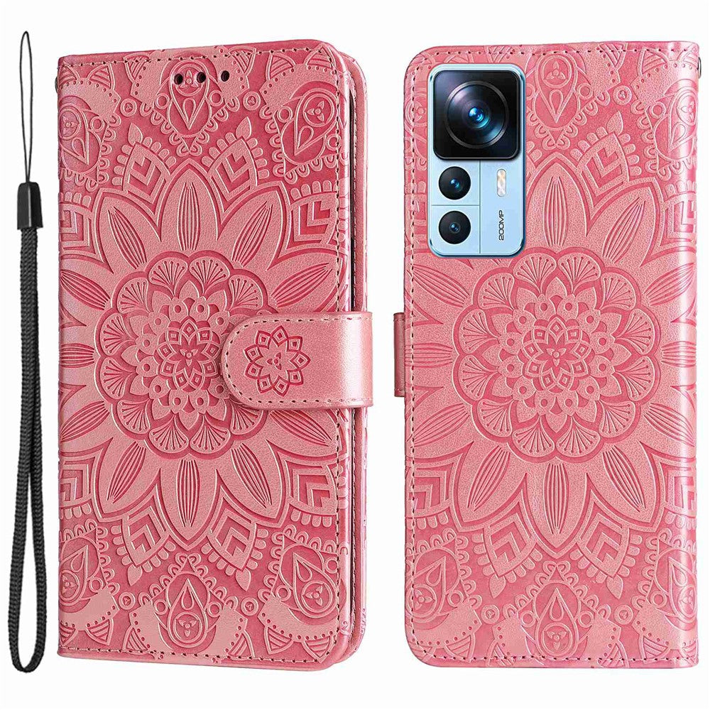 For Xiaomi 12T 5G / Redmi K50 Ultra 5G / 12T Pro 5G PU Leather Sunflower Imprinted Stand Phone Case Magnetic Closure Cover with Hand Strap