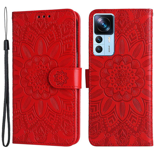For Xiaomi 12T 5G / Redmi K50 Ultra 5G / 12T Pro 5G PU Leather Sunflower Imprinted Stand Phone Case Magnetic Closure Cover with Hand Strap