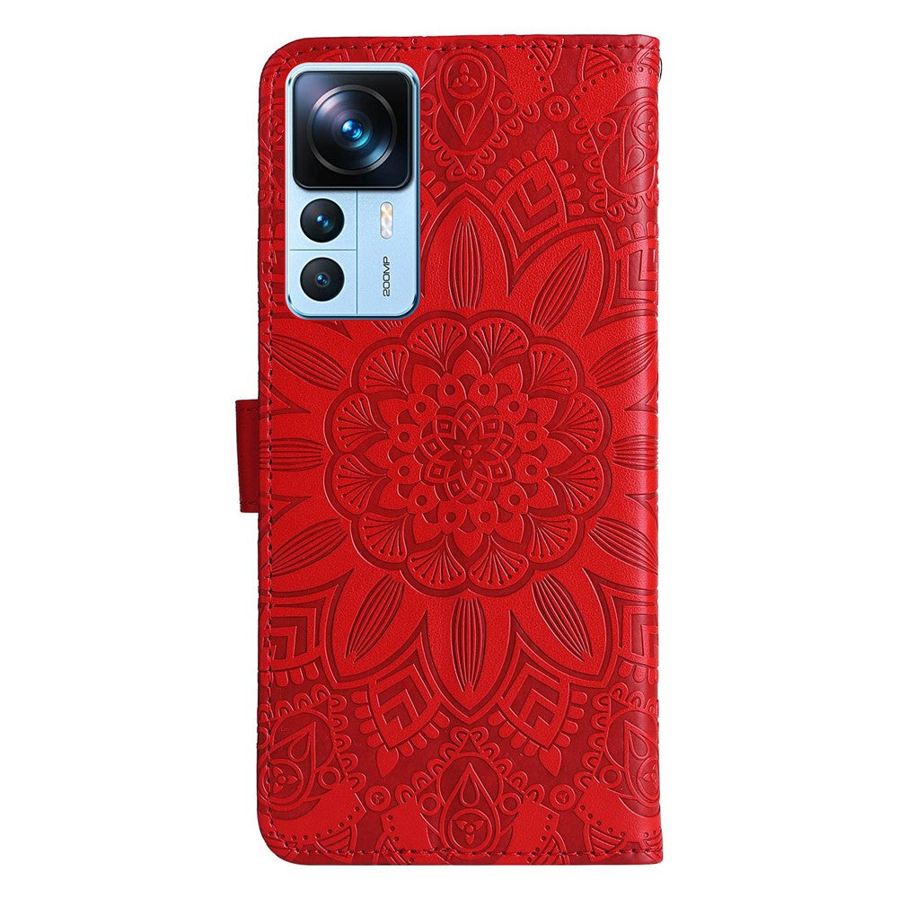 For Xiaomi 12T 5G / Redmi K50 Ultra 5G / 12T Pro 5G PU Leather Sunflower Imprinted Stand Phone Case Magnetic Closure Cover with Hand Strap