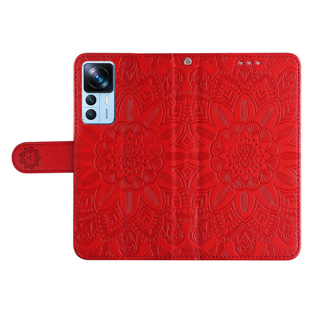 For Xiaomi 12T 5G / Redmi K50 Ultra 5G / 12T Pro 5G PU Leather Sunflower Imprinted Stand Phone Case Magnetic Closure Cover with Hand Strap