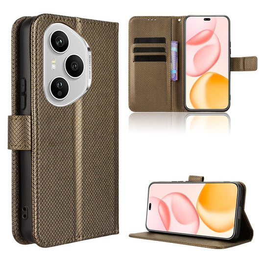 Honor 400 Pro 5G (Global) Handyhülle – Leder-Brieftaschenetui mit Riemen und Diamant-Textur
