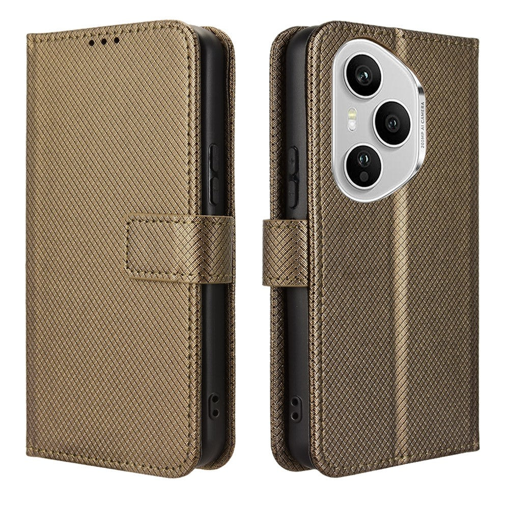 For Honor 400 Pro 5G (Global) Leather Wallet Case with Strap Diamond Texture Phone Cover