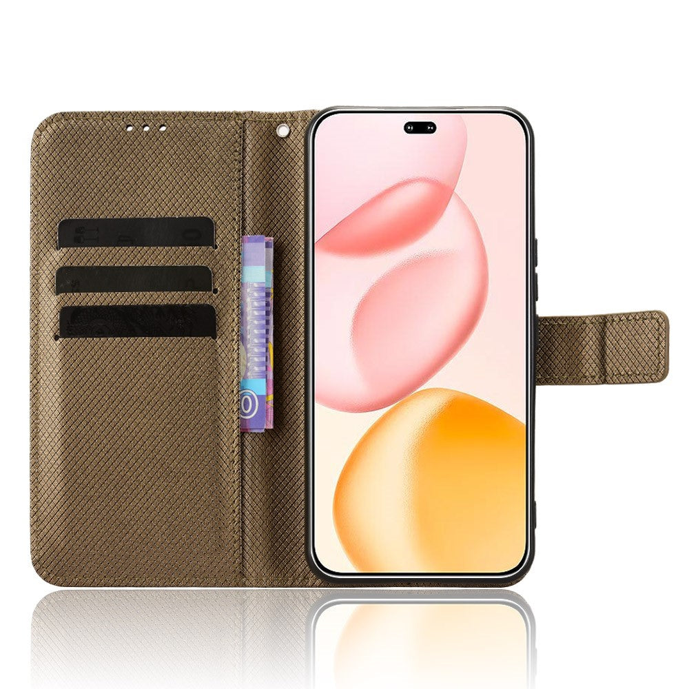 For Honor 400 Pro 5G (Global) Leather Wallet Case with Strap Diamond Texture Phone Cover