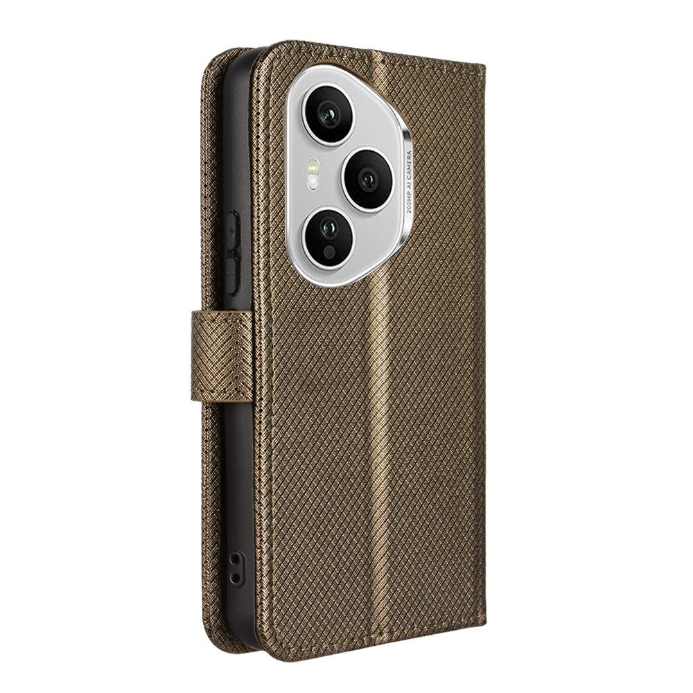 For Honor 400 Pro 5G (Global) Leather Wallet Case with Strap Diamond Texture Phone Cover
