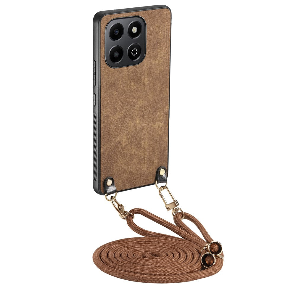 For Honor X6b 4G Retro Leather Phone Back Cover with Adjustable Strap