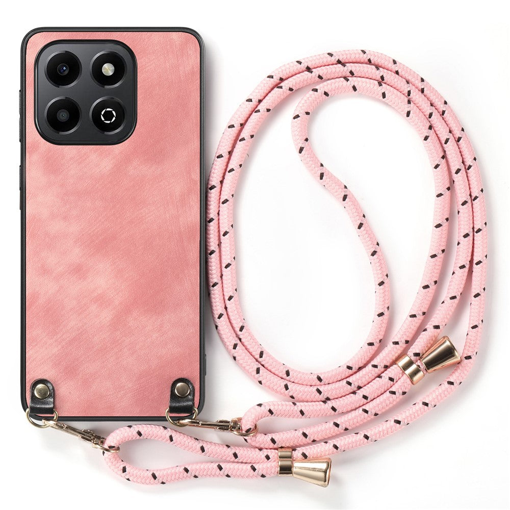 For Honor X6b 4G Retro Leather Phone Back Cover with Adjustable Strap