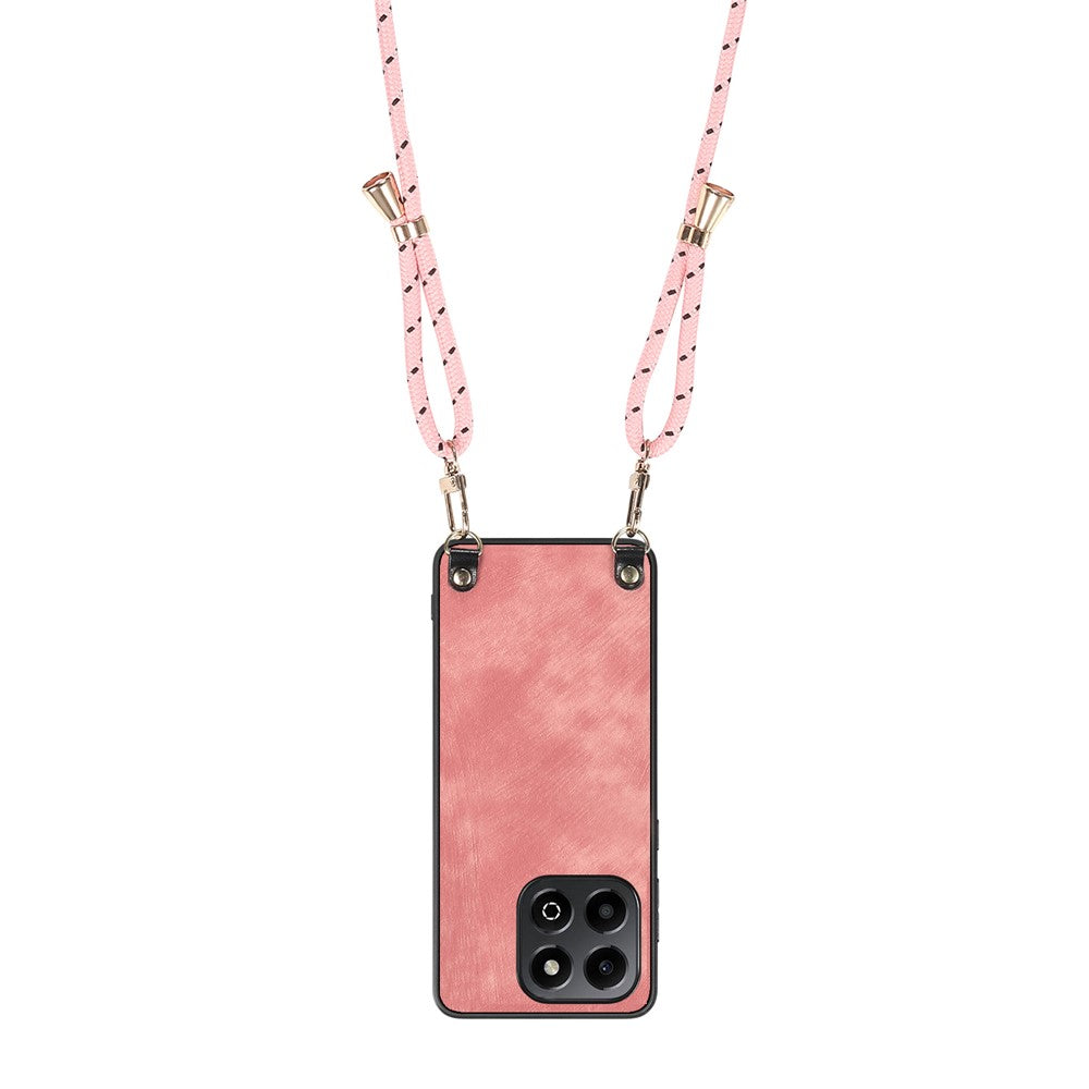 For Honor X6b 4G Retro Leather Phone Back Cover with Adjustable Strap