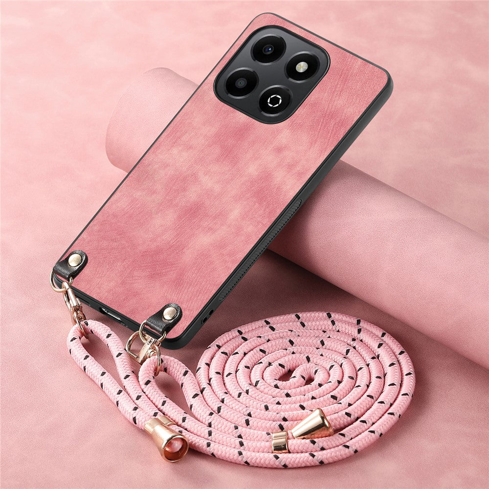 For Honor X6b 4G Retro Leather Phone Back Cover with Adjustable Strap