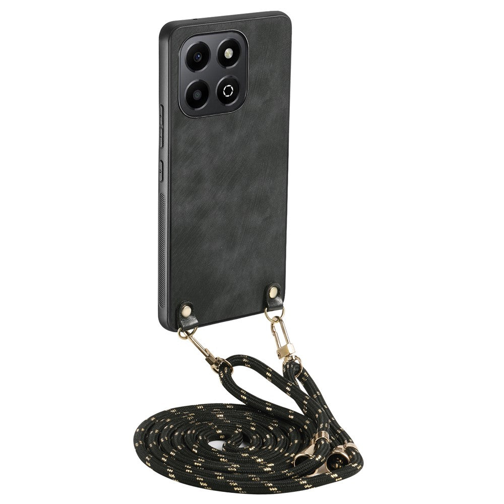 For Honor X6b 4G Retro Leather Phone Back Cover with Adjustable Strap