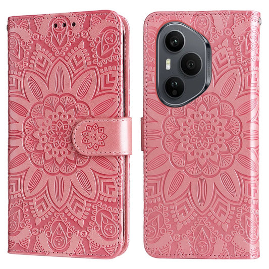 Honor 400 Pro 5G (Global) Handyhülle – mit Sonnenblumen-Aufdruck, Leder-Geldbörsen