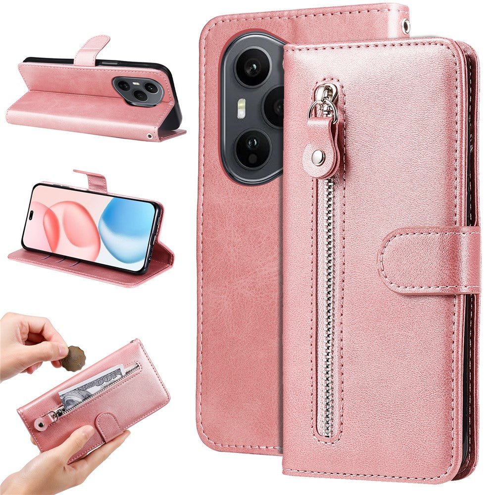 For Honor 400 Pro 5G (Global) PU Leather Cases with Zipper Pocket Wallet Phone Cover Stand
