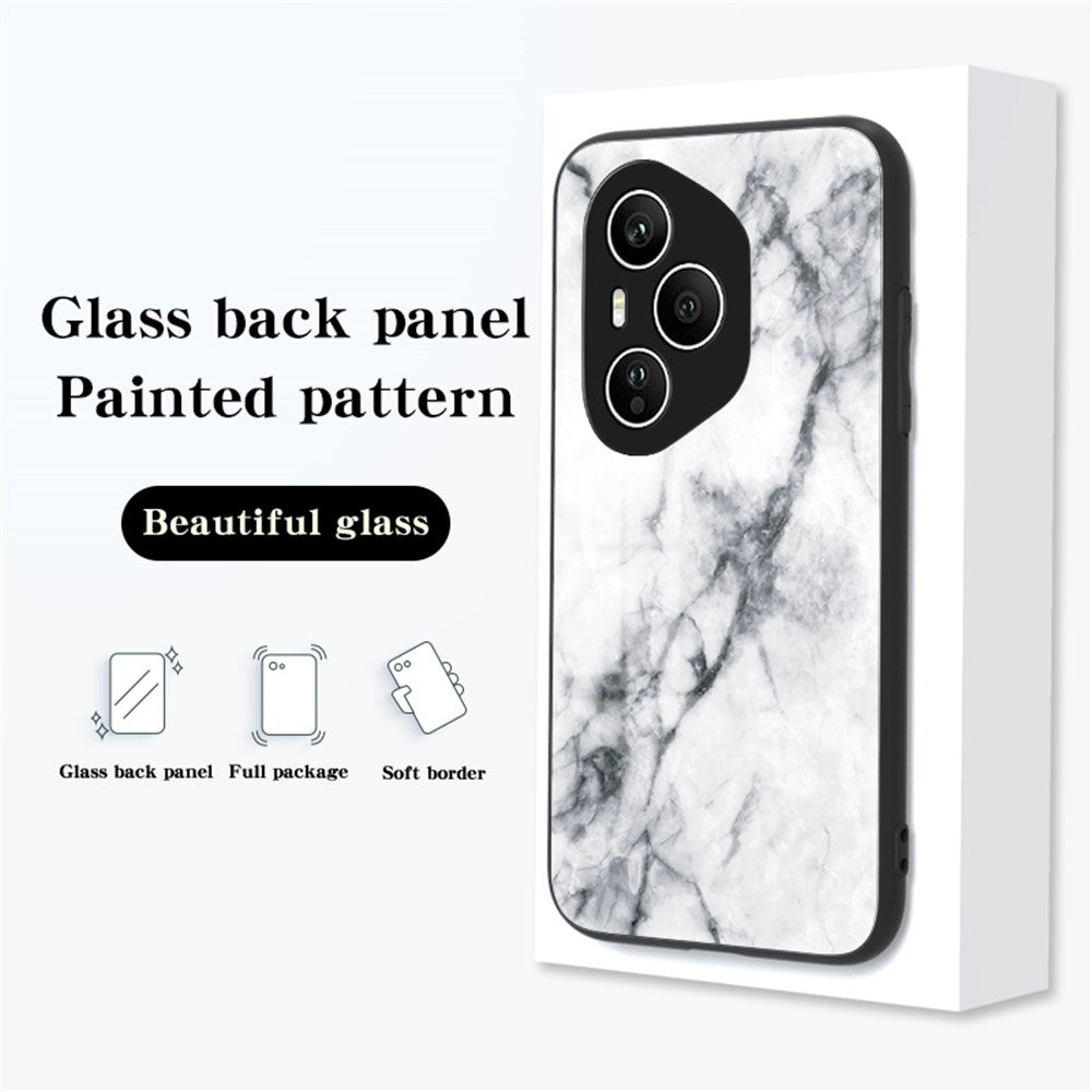 For Honor 400 Pro 5G (Global) Case Marble Pattern Tempered Glass + PC + TPU Protective Phone Cover