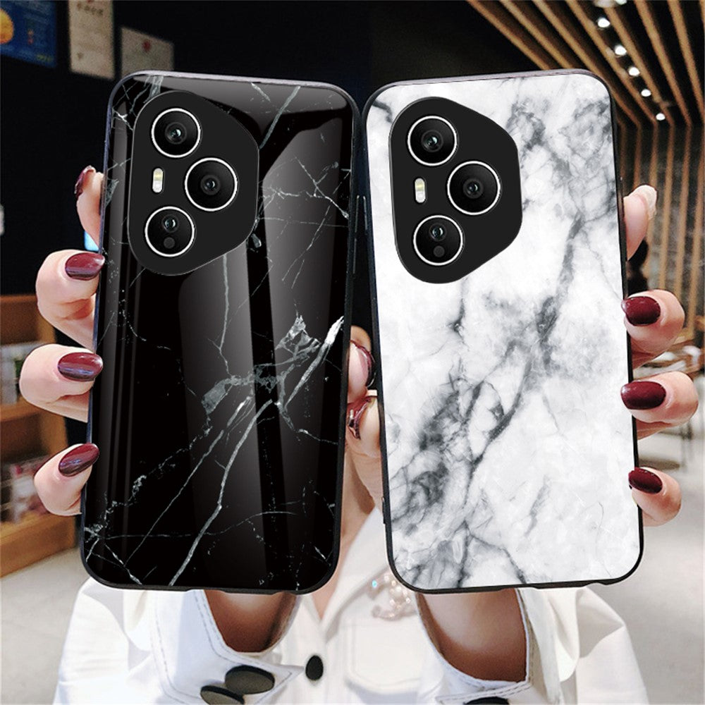 For Honor 400 Pro 5G (Global) Case Marble Pattern Tempered Glass + PC + TPU Protective Phone Cover