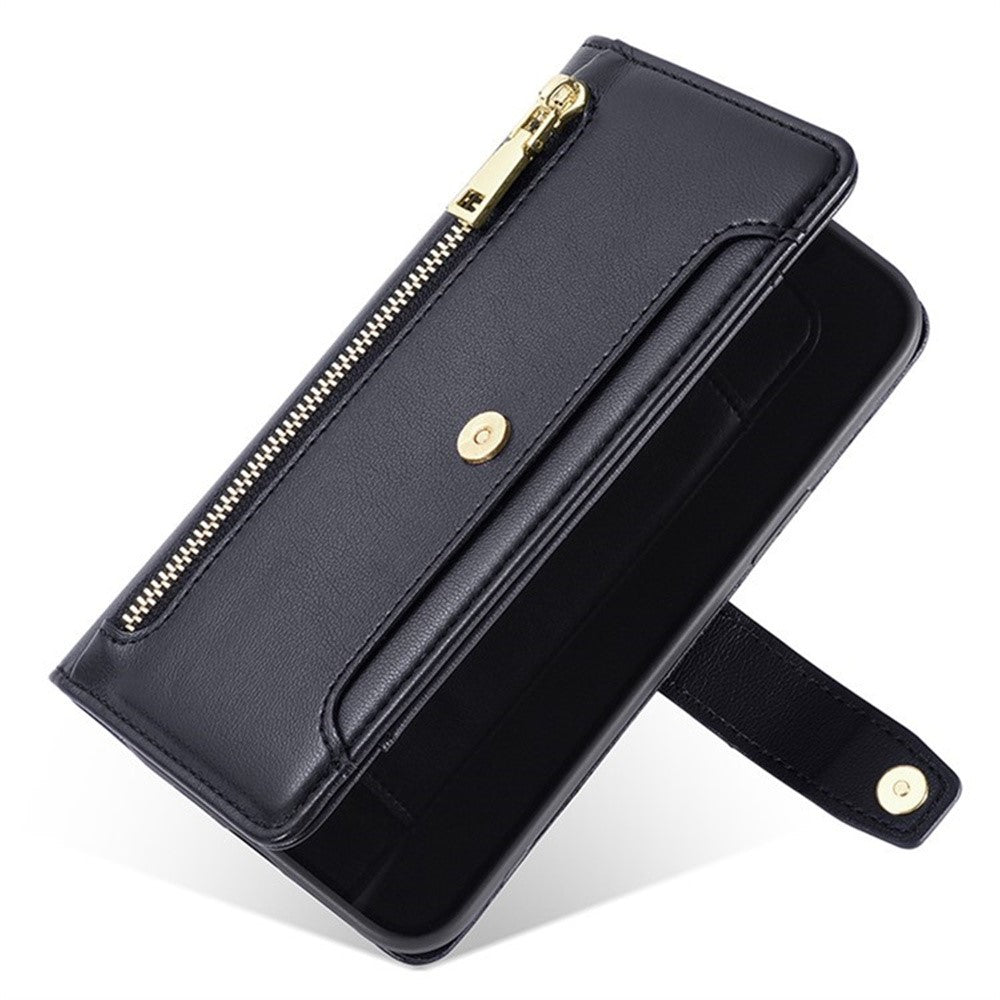 For Xiaomi Redmi Note 14S 4G Leather Case Zipper Pocket Wallet Phone Cover with 2 Straps