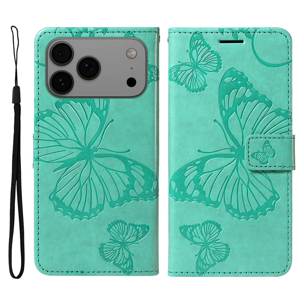 iPhone 17 Pro Max Wallet-Hülle – Schmetterling Aufgedruckt & Mit Ständer und Riemen